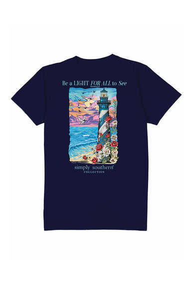 Simply Southern Youth Lighthouse T-Shirt for Girls in Navy