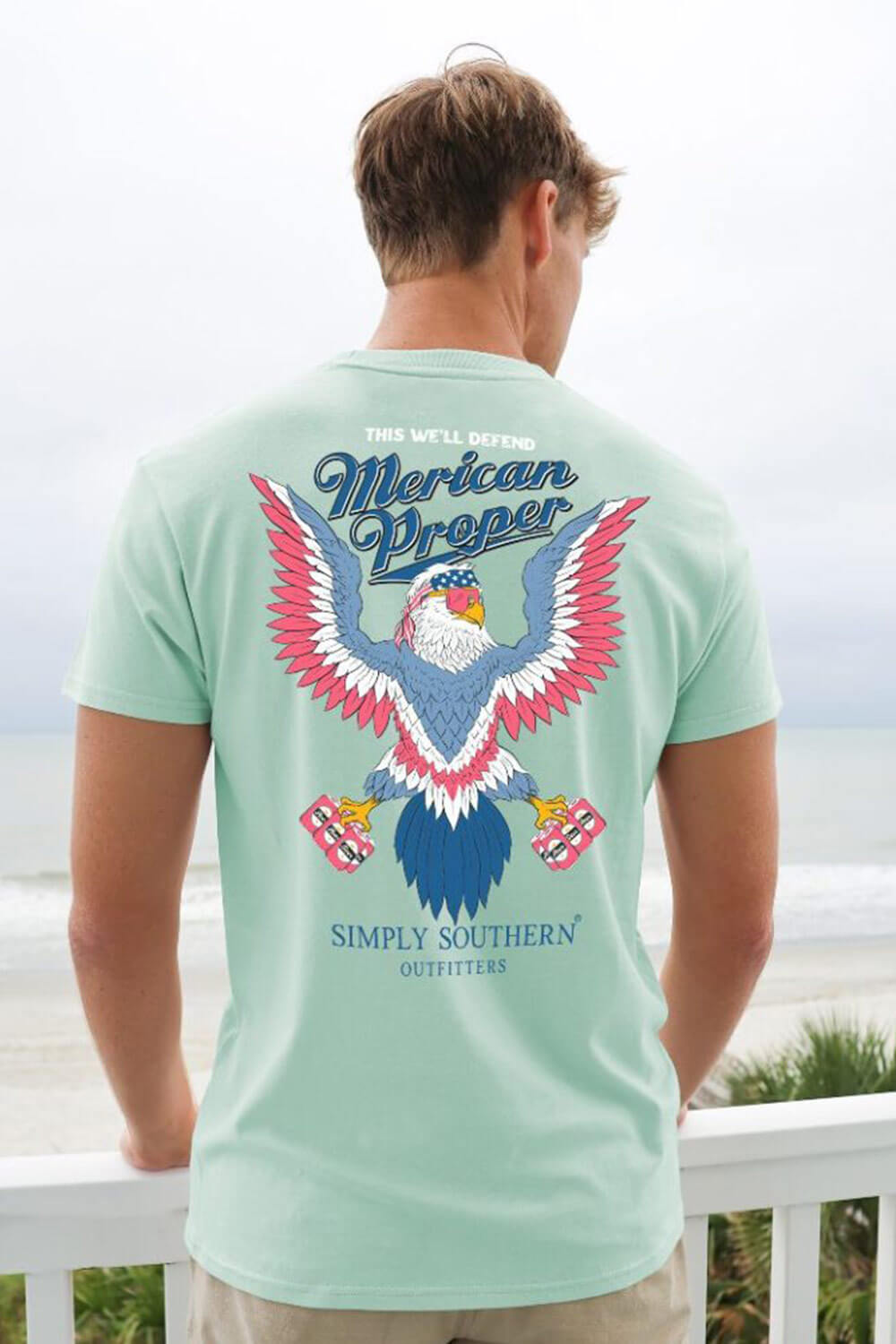 Simply Southern Merican Eagle T-Shirt for Men in Light Blue