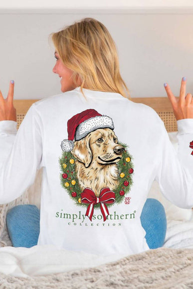 Simply Southern Long Sleeve Merry Dog Christmas T-Shirt for Women in White