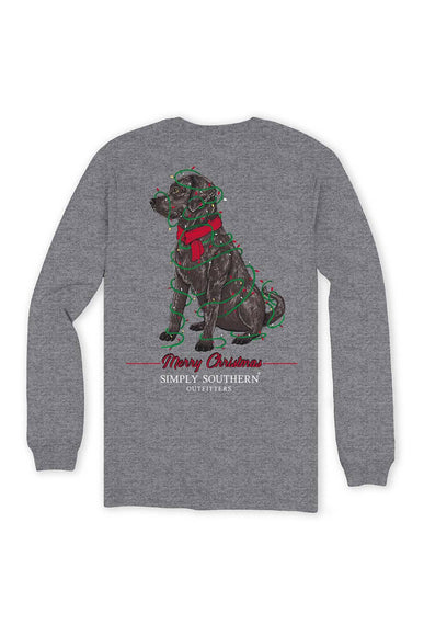 Simply Southern Long Sleeve Merry Lab T-Shirt for Men in Charcoal Grey