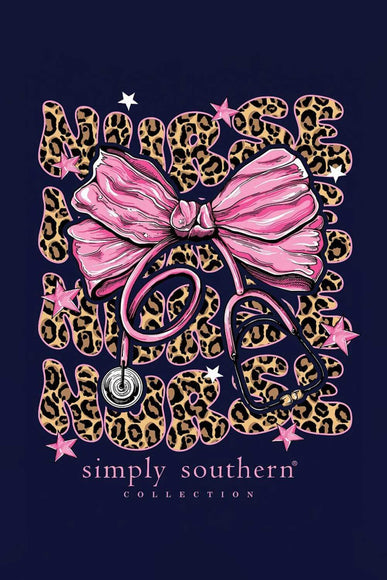 Simply Southern Plus Size Pink Bow Nurse T-Shirt for Women in Navy