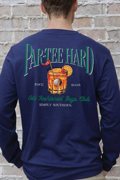 Men's Simply Southern T-Shirt Long Sleeve Partee Hard T-Shirt for Men in Navy