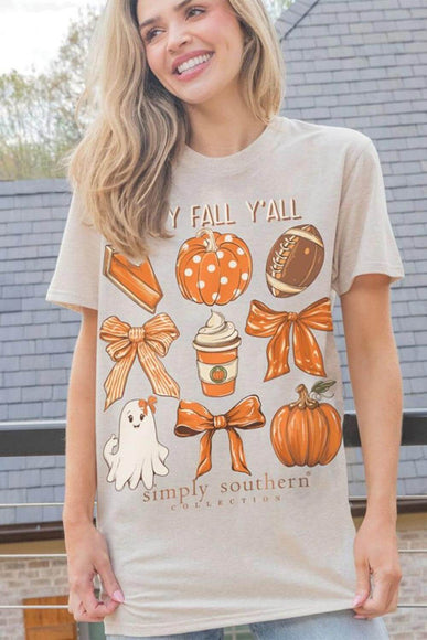 Simply Southern Happy Fall Yall T-Shirt for Women in Oat Heather