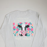 Simply Southern Plus Size Long Sleeve Flowers Cow T-Shirt for Women in White Water