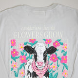 Simply Southern Plus Size Long Sleeve Flowers Cow T-Shirt for Women in White Water