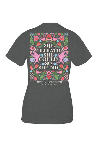 Womens Simply Southern Plus Size She Believed T-Shirt for Women in Grey