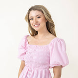 Simply Southern Puff Scallop Top for Women in Light Pink