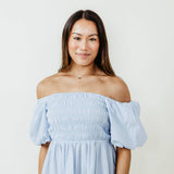 Simply Southern Puff Scallop Top for Women in Sky Blue