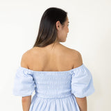 Simply Southern Puff Scallop Top for Women in Sky Blue