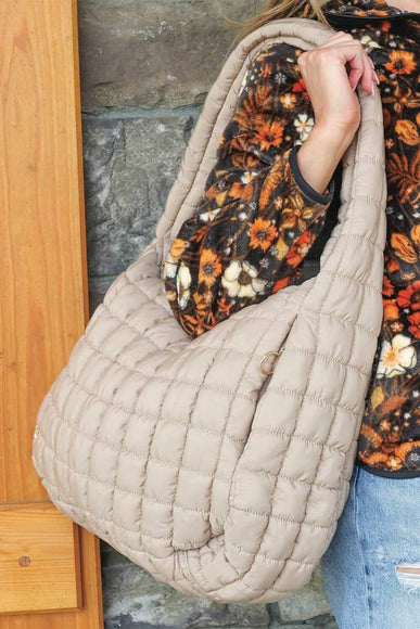 Simply Southern Quilted Puffer Hobo Bag for Women in Mocha