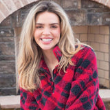 Simply Southern Quarter Zip Front Pullover for Women in Red/Black Plaid