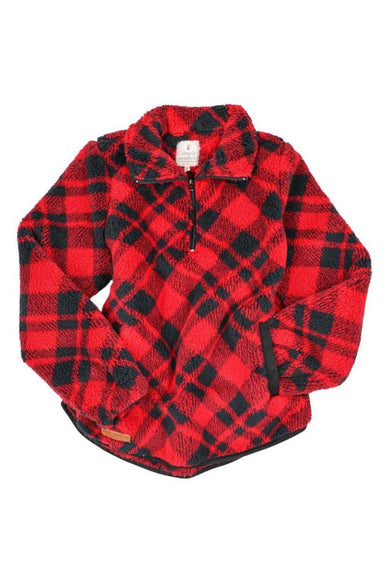 Simply Southern Quarter Zip Front Pullover for Women in Red/Black Plaid