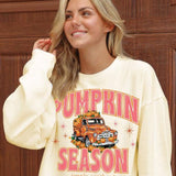 Simply Southern Pumpkin Season Fleece Crewneck for Women in Sand