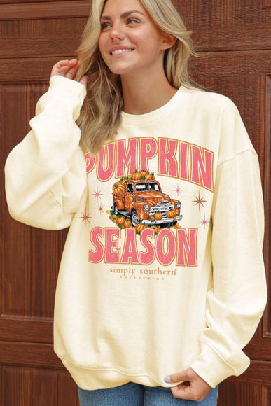 Simply Southern Pumpkin Season Fleece Crewneck for Women in Sand