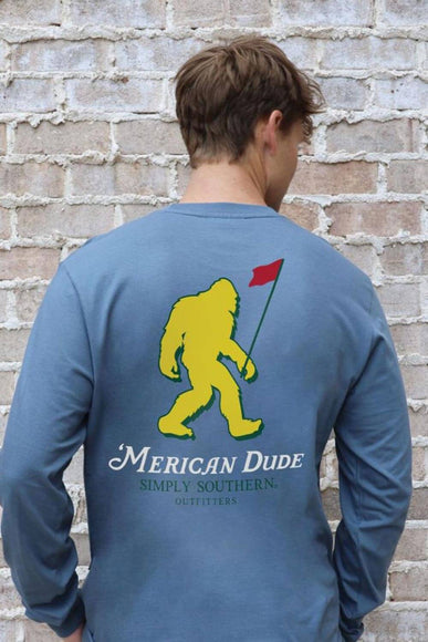 Simply Southern Men's T-Shirts Long Sleeve Sasquatch Golf T-Shirt for Men in Blue