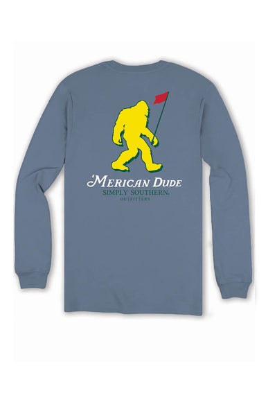 Simply Southern Men's T-Shirts Long Sleeve Sasquatch Golf T-Shirt for Men in Blue