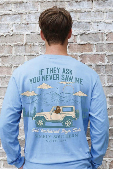 Simply Southern Men's T-Shirts Long Sleeve Sasquatch Jeep T-Shirt for Men in Blue