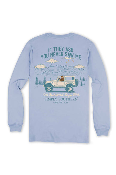 Simply Southern Men's T-Shirts Long Sleeve Sasquatch Jeep T-Shirt for Men in Blue