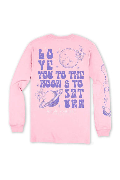 Simply Southern Plus Size Long Sleeve Saturn T-Shirt for Women in Candy Pink