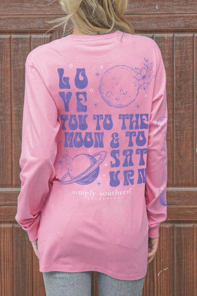 Simply Southern Long Sleeve Saturn T-Shirt for Women in Candy Pink