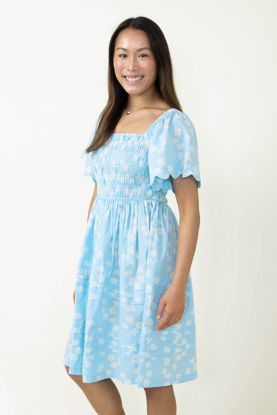 Simply Southern Scallop Dress for Women in Floral Blue