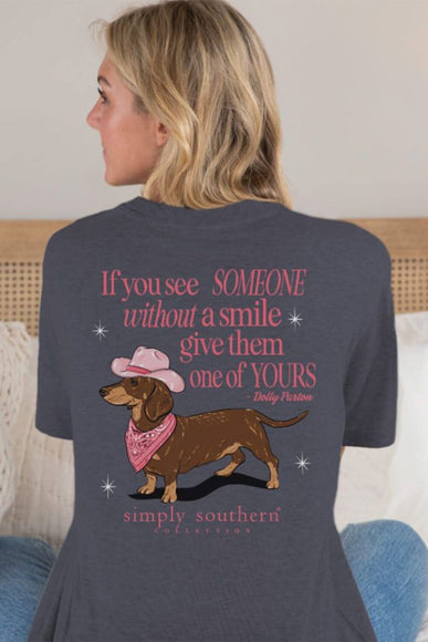 Simply Southern Dachshund Smile T-Shirt for Women in Heather Navy | SS-SMILE-HTHRNVY