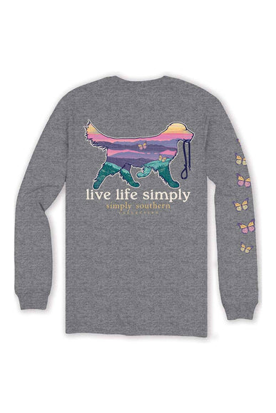 Simply Southern Plus Size Long Sleeve Dog Live Life Simply T-Shirt for Women in Charcoal Heather 