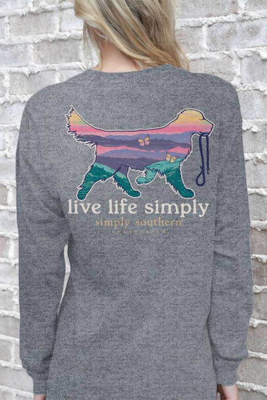 Simply Southern Long Sleeve Dog Live Life Simply T-Shirt for Women in Charcoal Heather 