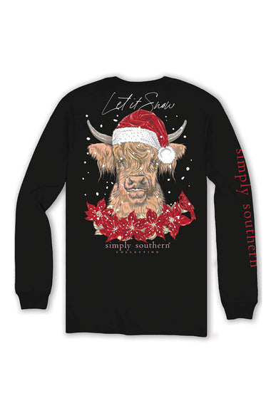 Simply Southern Let It Snow Santa Cow T-Shirt for Women in Black