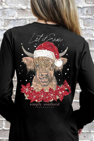 Simply Southern Let It Snow Santa Cow T-Shirt for Women in Black