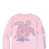 Simply Southern Plus Size Long Sleeve Paisley Turtle Tracking T-Shirt for Women in Light Pink