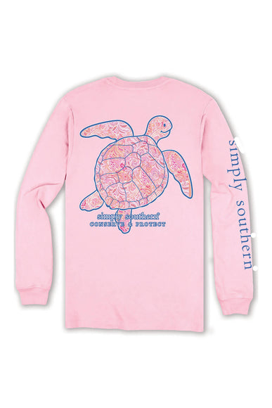 Simply Southern Plus Size Long Sleeve Paisley Turtle Tracking T-Shirt for Women in Light Pink