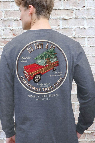 Simply Southern Long Sleeve Big Foot Christmas Tree T-Shirt for Men in Charcoal Grey