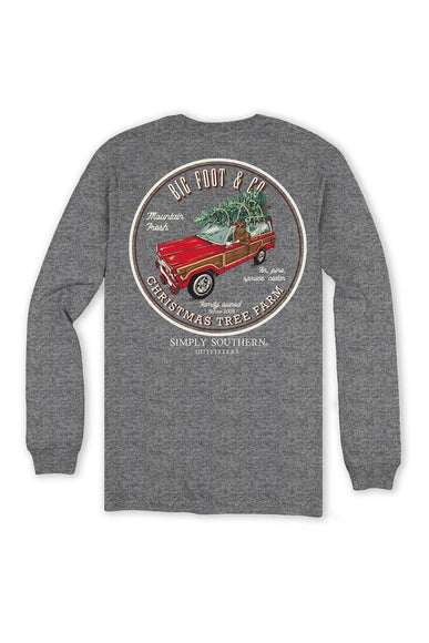 Simply Southern Long Sleeve Big Foot Christmas Tree T-Shirt for Men in Charcoal Grey