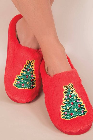 Simply Southern Christmas Tree Bunny Slippers for Women in Red