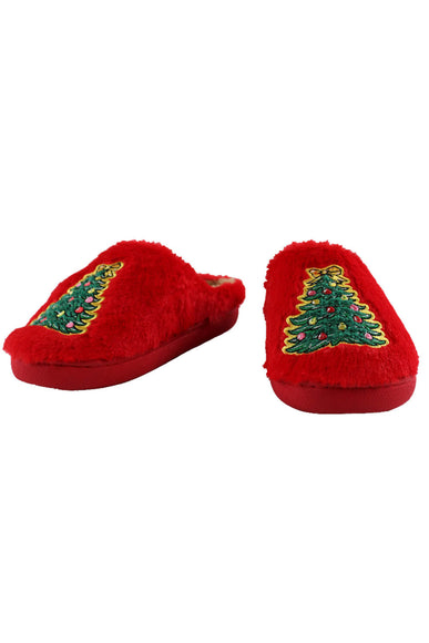 Simply Southern Christmas Tree Bunny Slippers for Women in Red