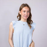 Simply Southern Urban Ribbed Knit Ruffled Sleeve Top for Women in Ice Blue