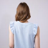 Simply Southern Urban Ribbed Knit Ruffled Sleeve Top for Women in Ice Blue