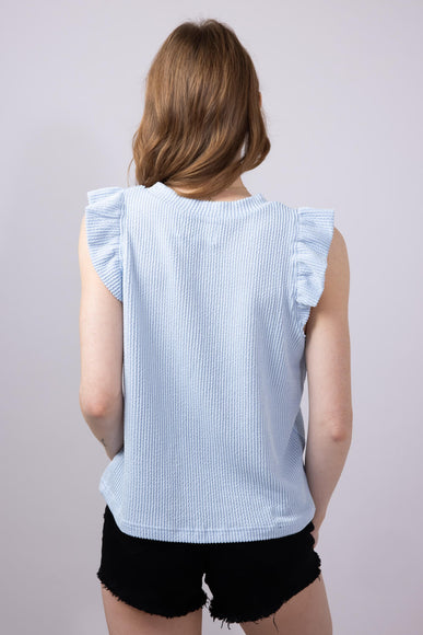 Simply Southern Urban Ribbed Knit Ruffled Sleeve Top for Women in Ice Blue