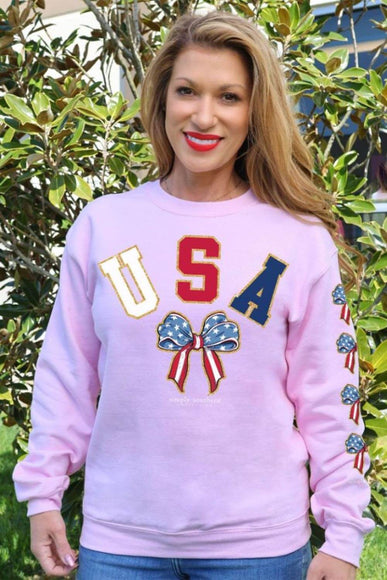 Women's Simply Southern USA Fleece Crewneck for Women in Pink