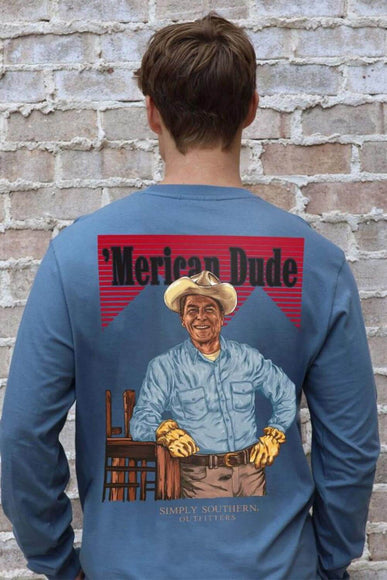 Men's Simply Southern T-Shirts Long Sleeve Cowboy President T-Shirt for Men in Navy