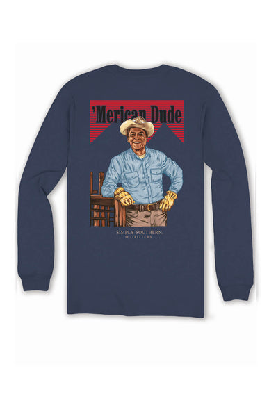 Men's Simply Southern T-Shirts Long Sleeve Cowboy President T-Shirt for Men in Navy