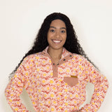 Sonoma Rust Orange and Pink Quarter Snap Up Fleece Sweatshi Size
