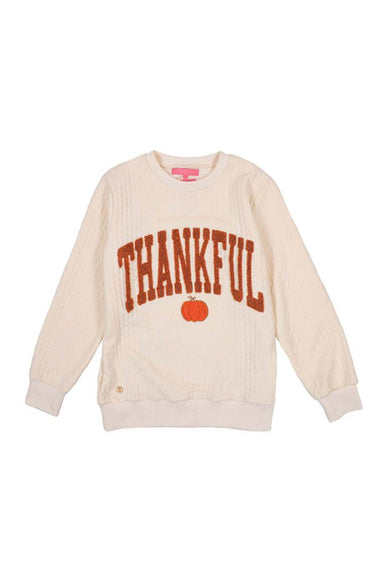 Simply Southern Youth Thankful Braided Sweatshirt for Girls in Cream