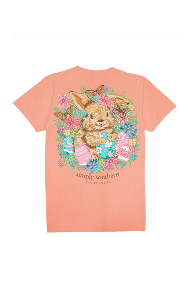 Simply Southern Girls Bunny Flowers T-Shirt for Girls in Peach