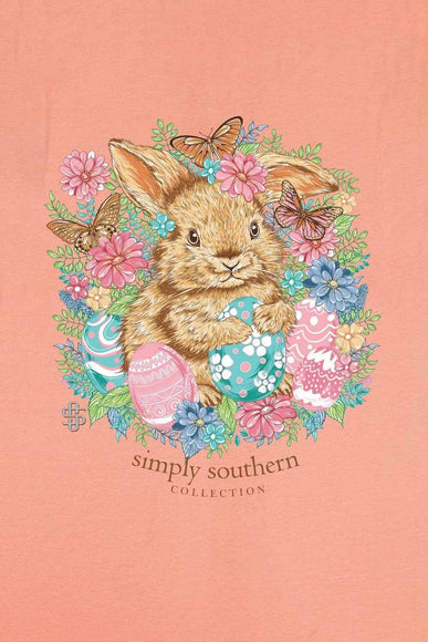 Simply Southern Girls Bunny Flowers T-Shirt for Girls in Peach