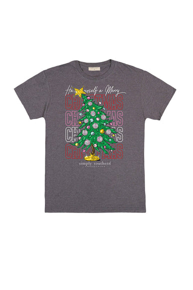 Simply Southern Youth Christmas Tree T-Shirt for Girls in Iron Heather 