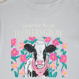 Kids Simply Southern T-Shirts Youth Long Sleeve Flowers Cow T-Shirt for Girls in White Water