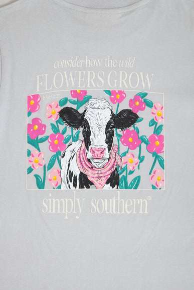 Kids Simply Southern T-Shirts Youth Long Sleeve Flowers Cow T-Shirt for Girls in White Water