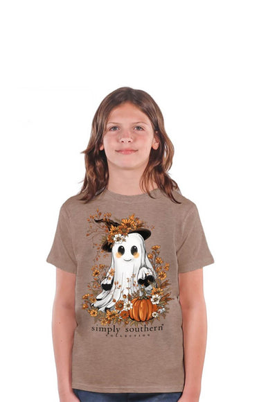 Simply Southern Youth Fall Ghost T-Shirt for Women in Desert Heather